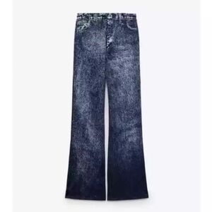 💕 ZARA blue mesh denim illusion pants NEW size S wide leg flare